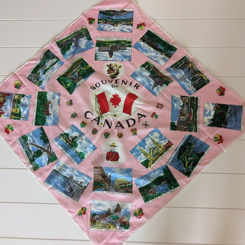 Vintage Souvenir of Canada Scarf - Made in Japan - Pink - Hand Printed